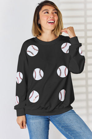 Sequin Baseball Round Neck Dropped Shoulder Sweatshirt