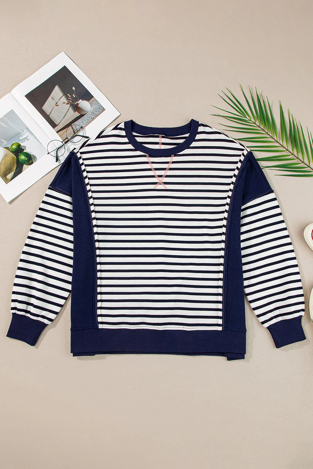 Striped Round Neck Long Sleeve Sweatshirt