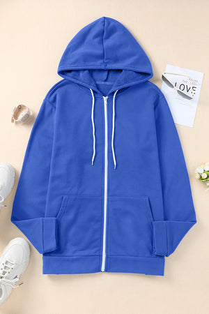 Plus Size Zip Up Hooded Jacket with Pocket