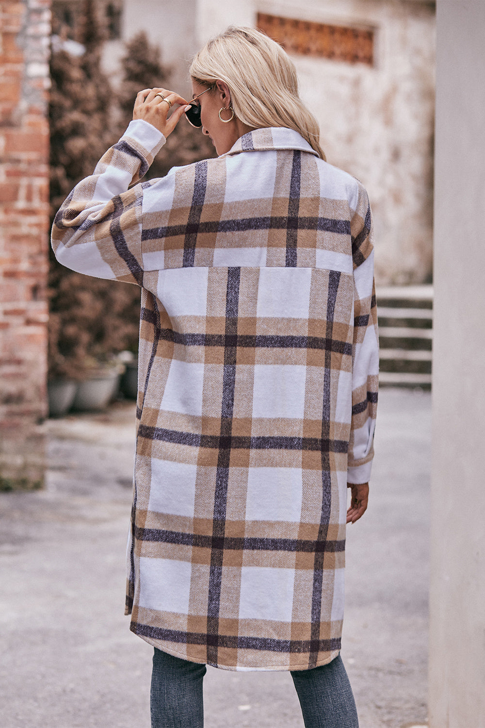 Mandy Plaid Dropped Shoulder Longline Jacket