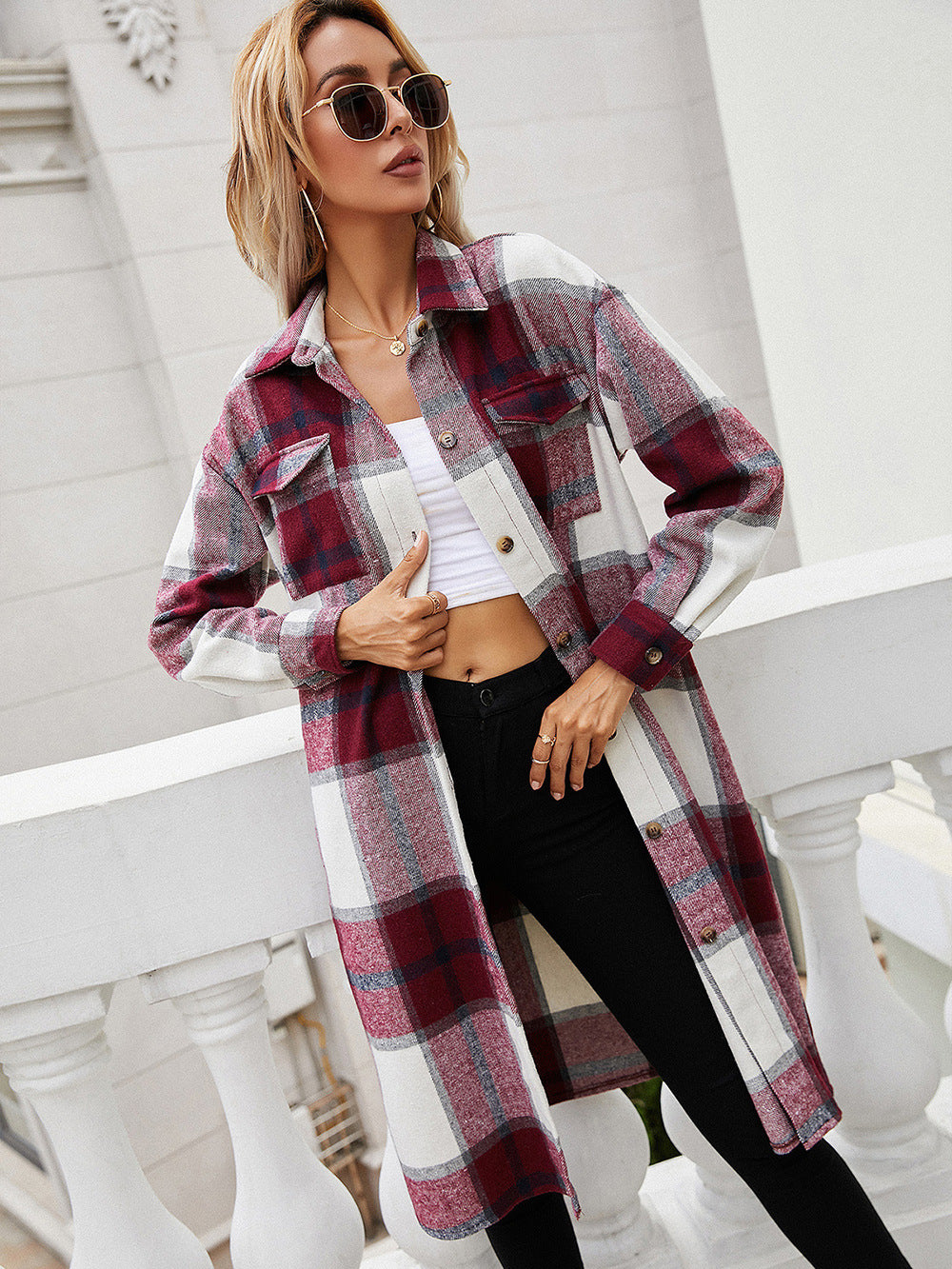 Ivy Lane Plaid Longline Shirt Jacket