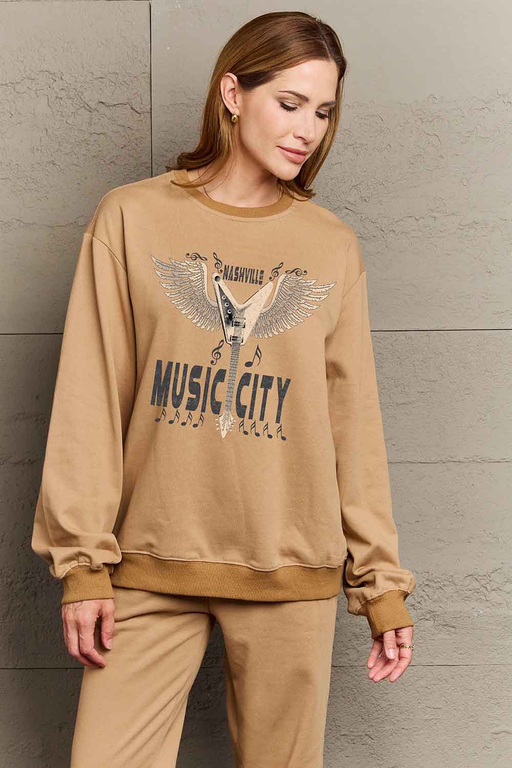 Simply Love Simply Love Full Size Round Neck Dropped Shoulder MUSIC CITY Graphic Sweatshirt