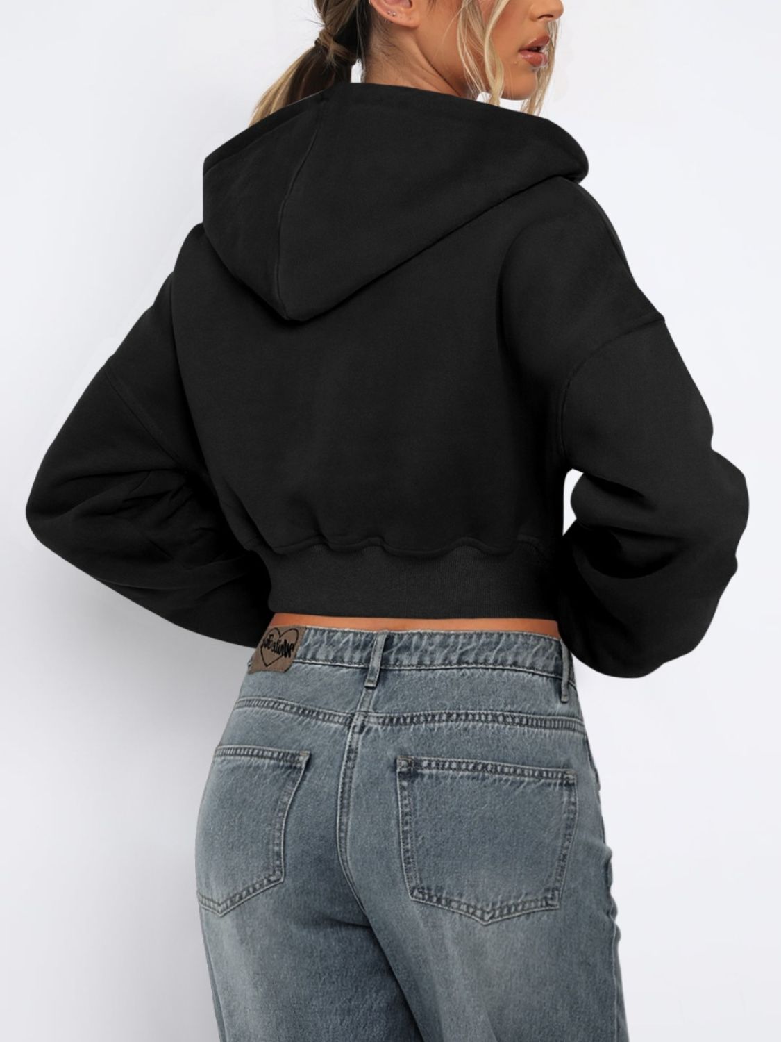 Zip Up Long Sleeve Hooded Cropped Jacket