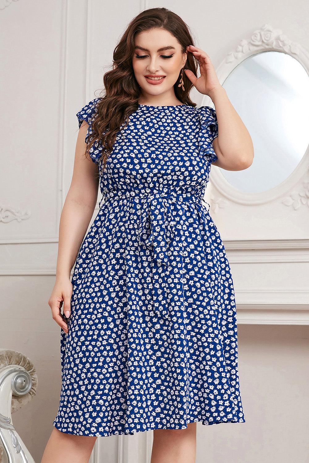 Honey Plus Size Round Neck Tie Waist Dress