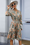 Perfee Floral Smocked Decorative Button Dress