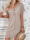 Quarter Button V-Neck Short Sleeve Dress