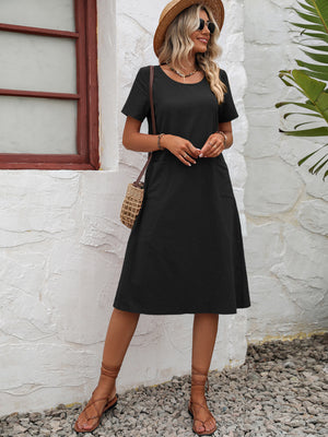 Ivy Lane Round Neck Short Sleeve Dress with Pockets