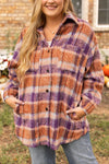 Plus Size Plaid Collared Neck Long Sleeve Jacket