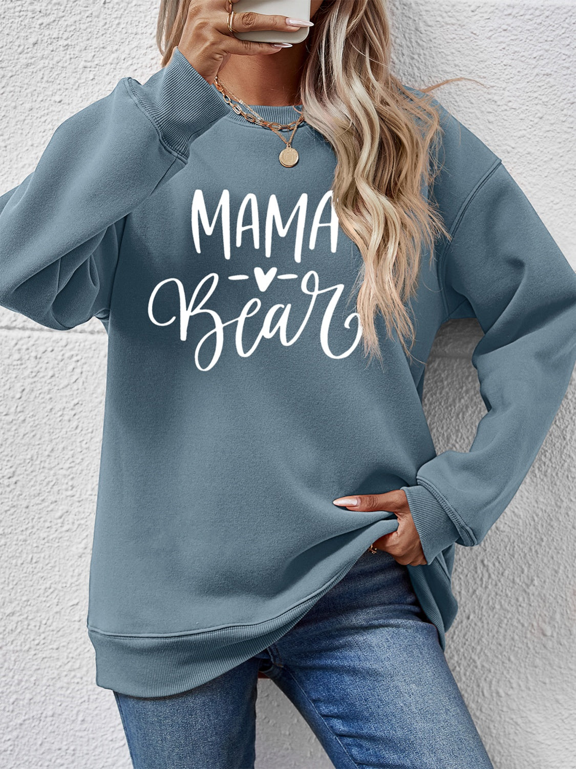 Letter Graphic Round Neck Long Sleeve Sweatshirt