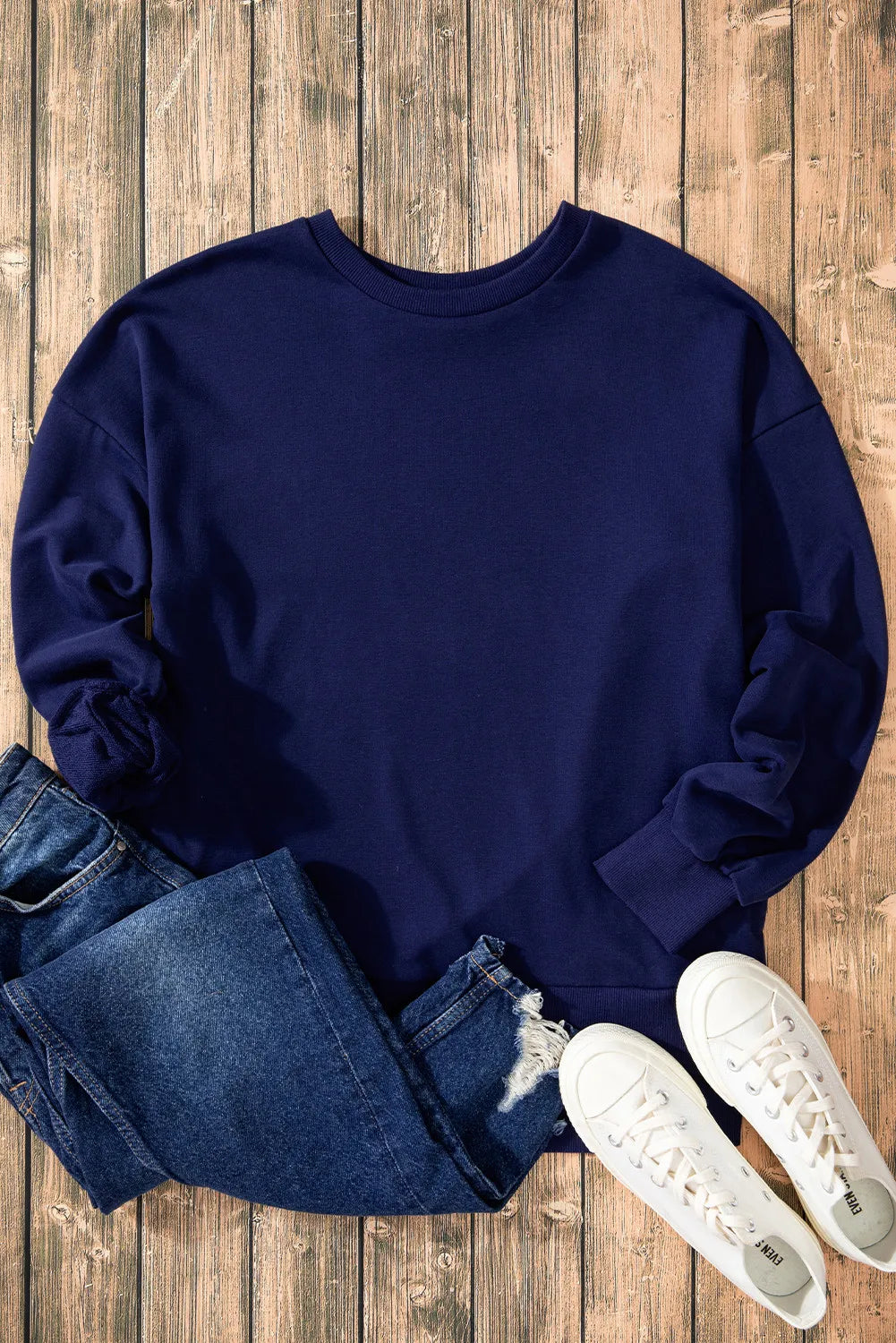 High-Low Round Neck Long Sleeve Sweatshirt