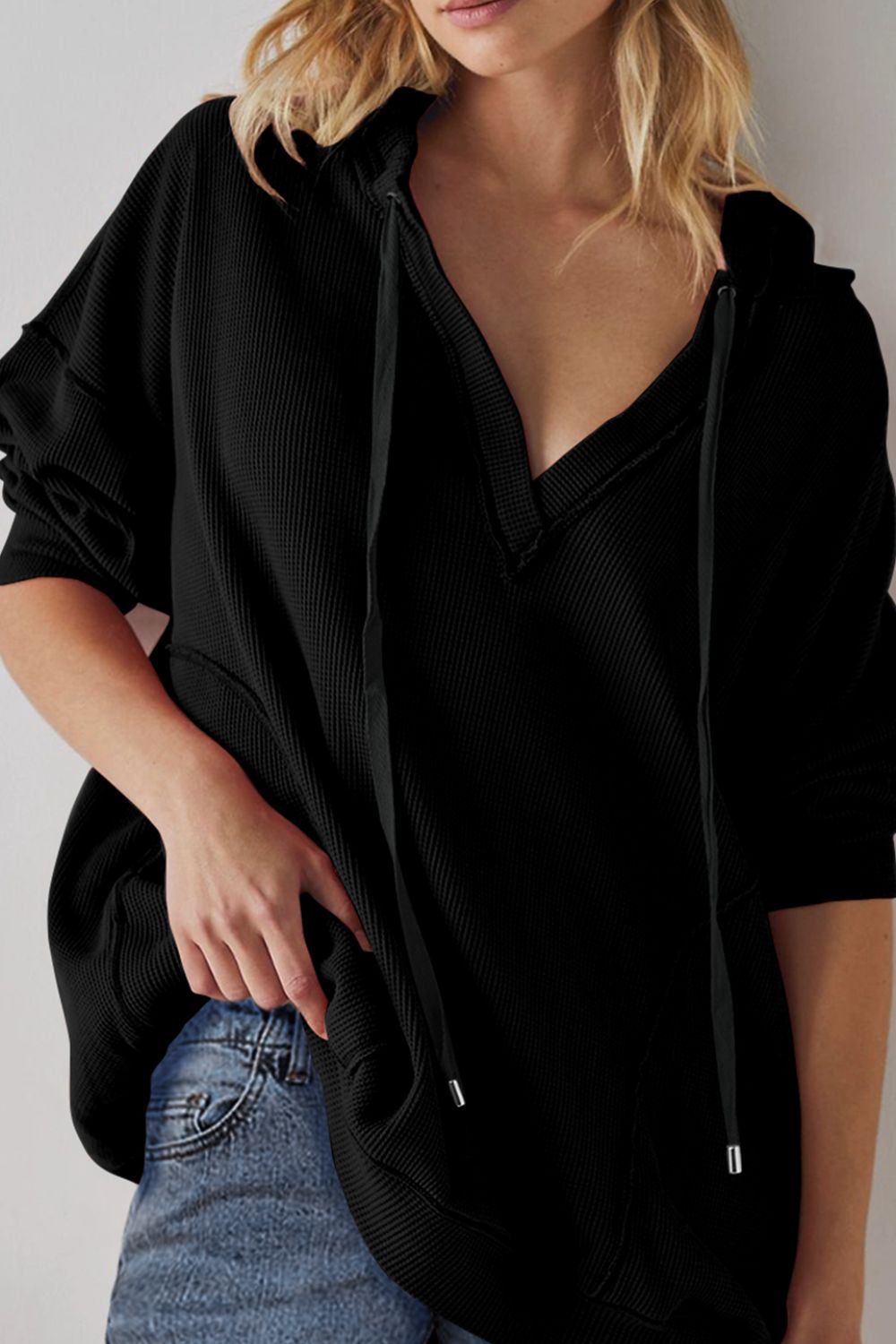 Exposed Seam Drawstring Long Sleeve Hoodie