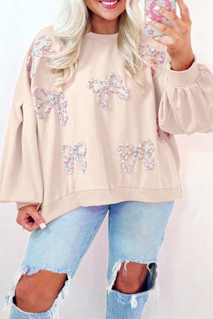 Bow Round Neck Long Sleeve Sweatshirt