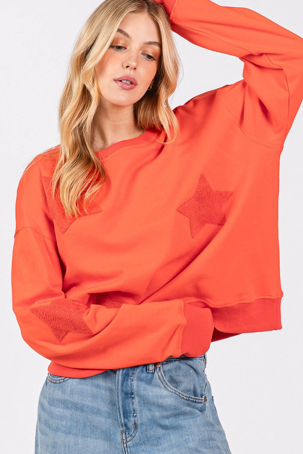 SAGE + FIG Star Patch Long Sleeve Sweatshirt