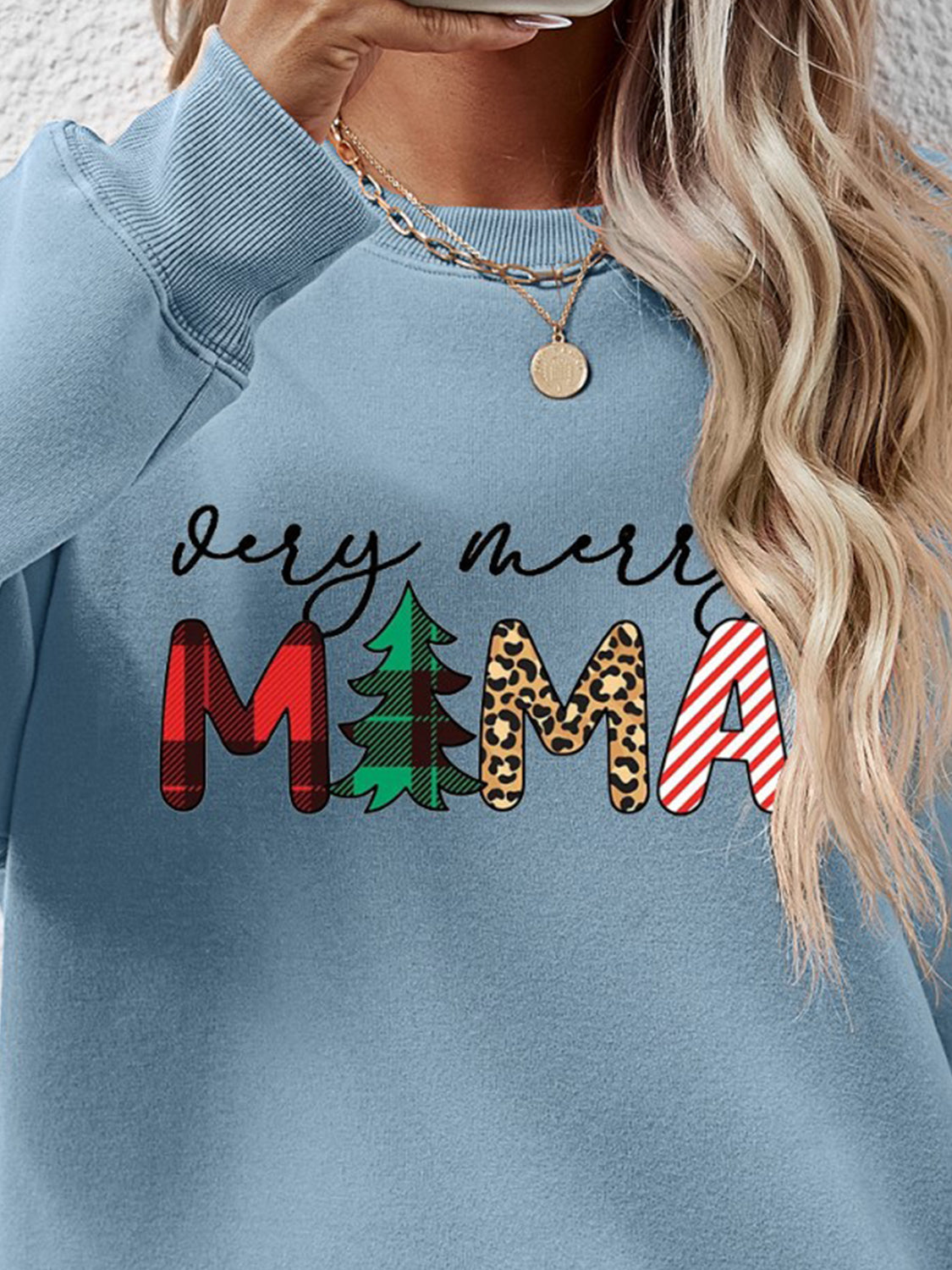 Letter Graphic Round Neck Long Sleeve Sweatshirt