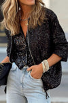 Sequin Zip Up Long Sleeve Jacket