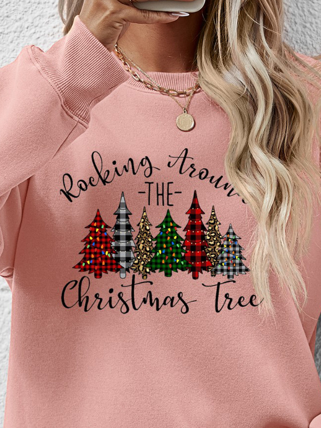 Christmas Tree Graphic Round Neck Sweatshirt