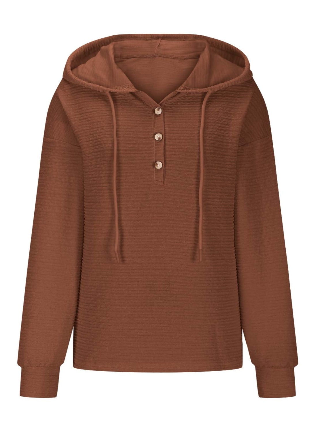 Drawstring Quarter Button Long Sleeve Hoodie