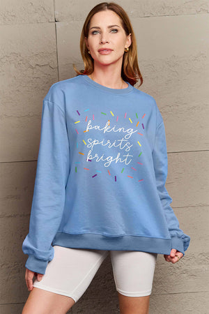 Simply Love Full Size Letter Graphic Round Neck Long Sleeve Sweatshirt