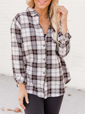 Plaid Collared Neck Long Sleeve Shirt