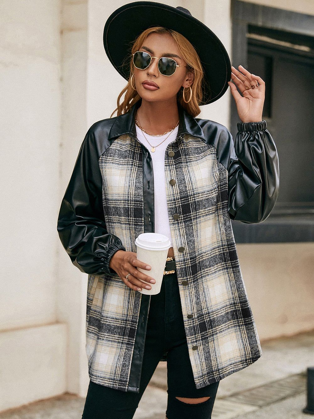 Ivy Lane Plaid Button Down Raglan Sleeve Jacket