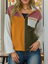 Shiny Color Block Zip-Up Long Sleeve Jacket