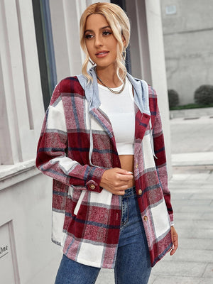 Plaid Hooded Jacket with Pockets