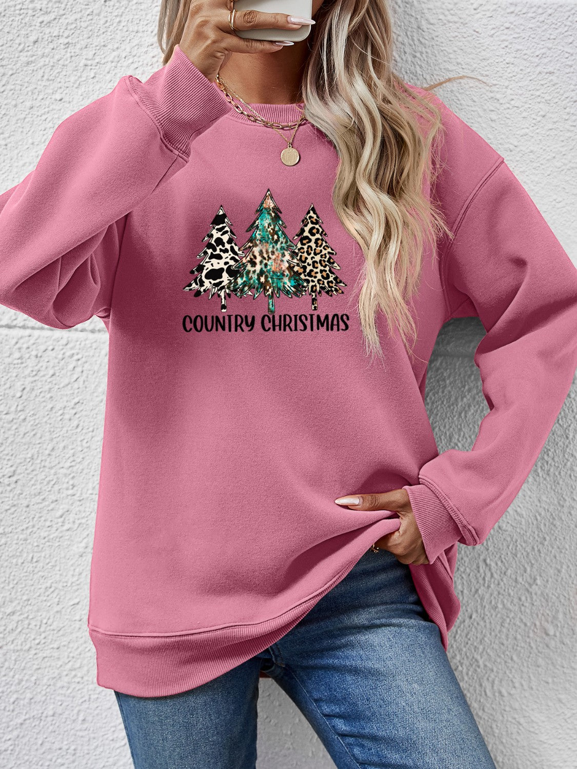 Graphic Round Neck Dropped Shoulder Sweatshirt