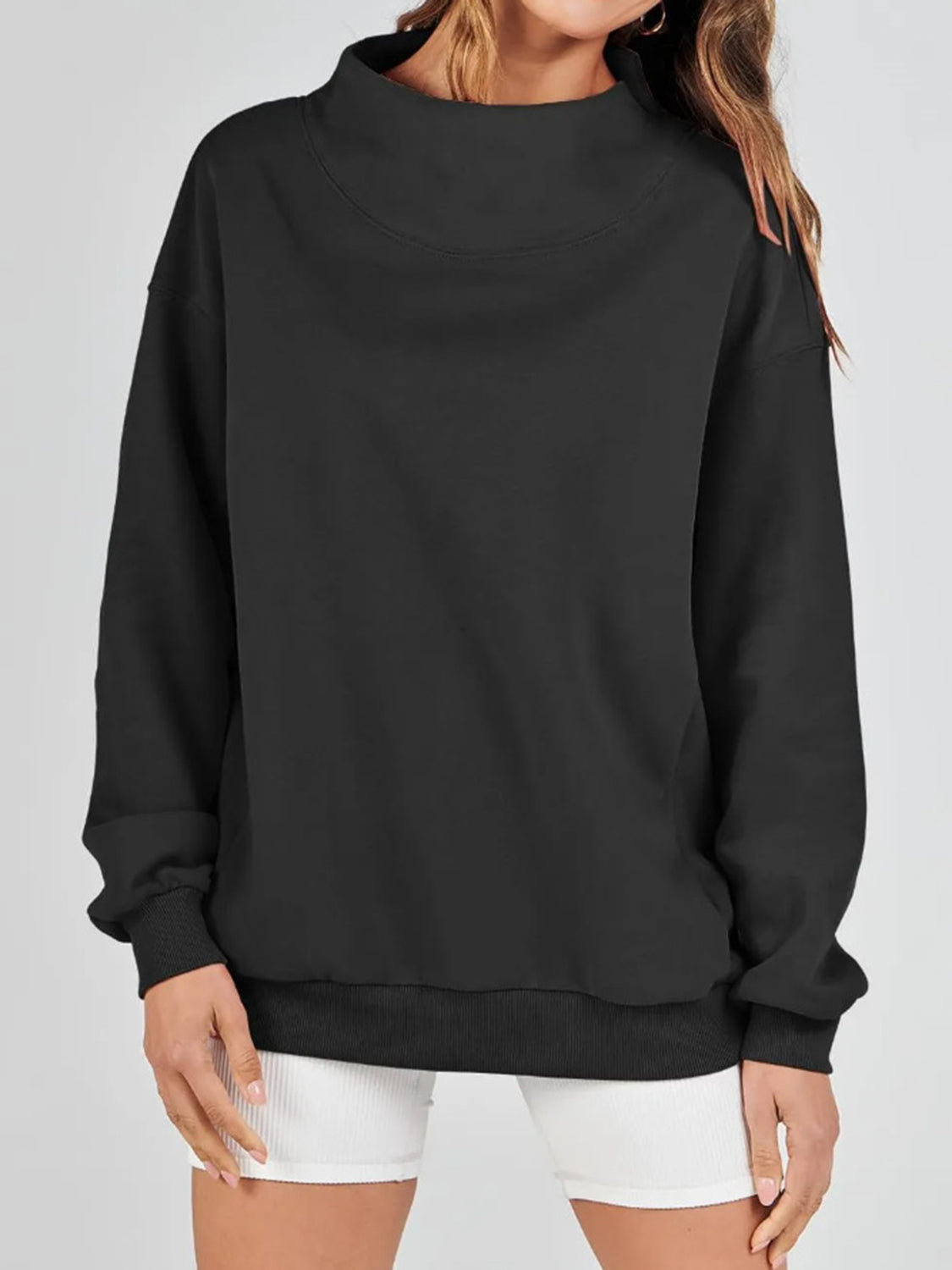 Mock Neck Drop Shoulder Long Sleeve Sweatshirt