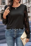 Perfee Round Neck Lace Trim Long Sleeve Sweatshirt