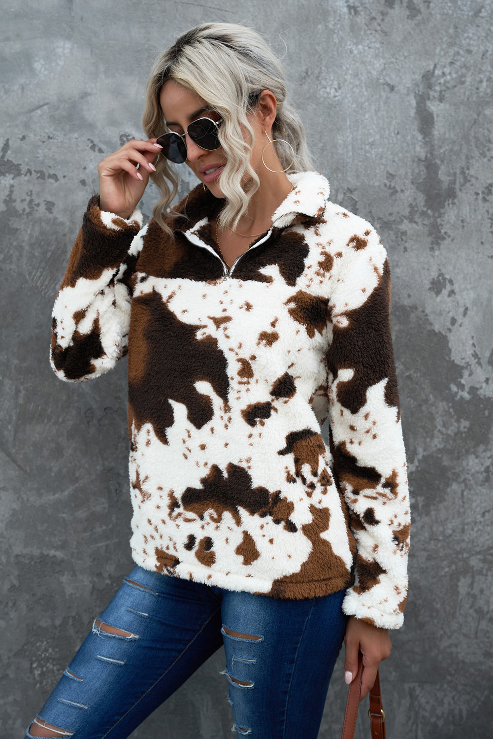 Quarter-Zip Long Sleeve Teddy Sweatshirt