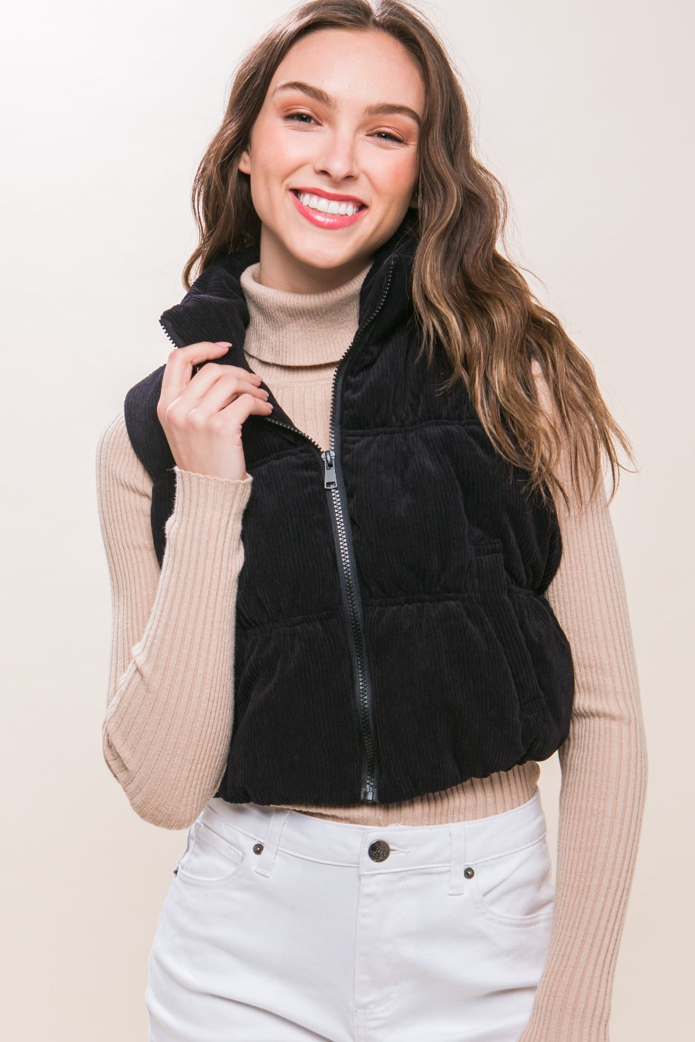 Love Tree Corduroy Zip Up Puffer Vest with Pockets