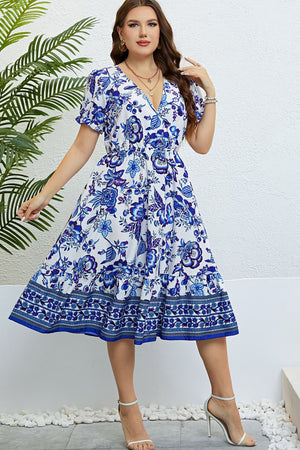 Honey Floral Flounce Sleeve Surplice Dress