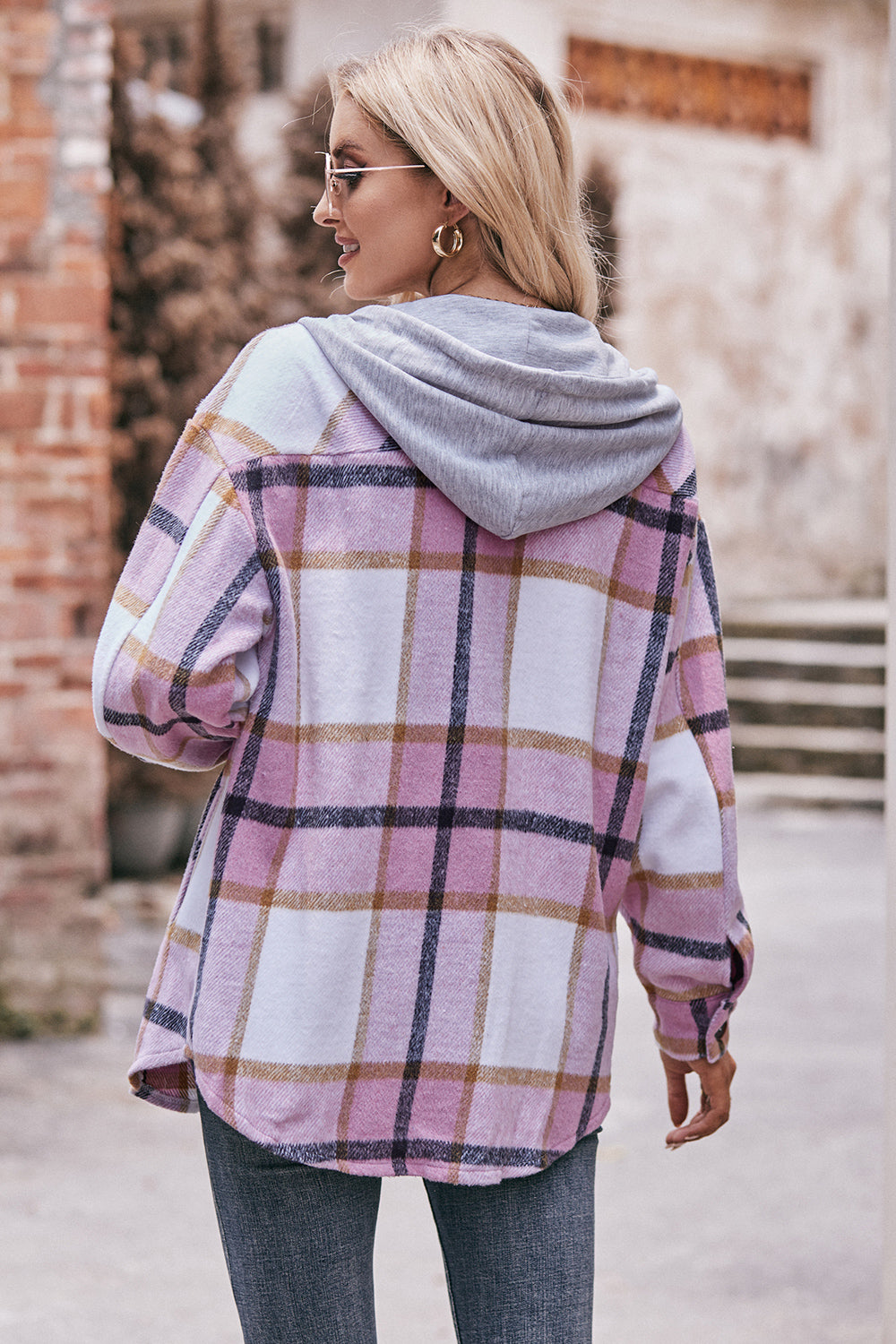 Mandy Plaid Dropped Shoulder Hooded Jacket