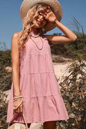 Perfee Tie Back Sleeveless Tiered Dress