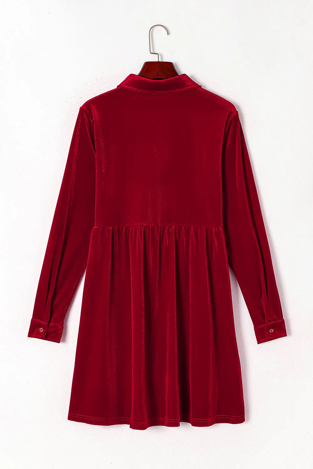 Ruched Button Up Collared Neck Long Sleeve Shirt Dress