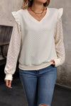 Perfee V-Neck Ruffle Trim Long Sleeve Sweatshirt