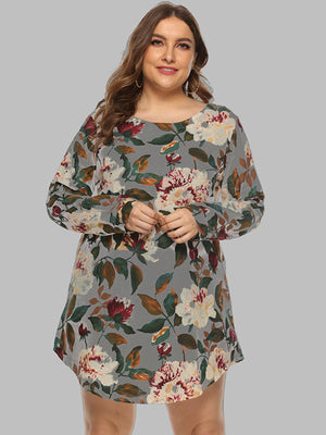 Full Size Floral Long Sleeve Mini Dress