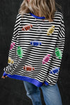 Sequin Football Striped Round Neck Long Sleeve Sweatshirt