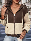 Perfee Two-Tone Zip-Up Dropped Shoulder Hooded Jacket