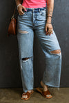 Distressed Raw Hem Straight Jeans