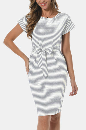 Tie Front Round Neck Short Sleeve Dress