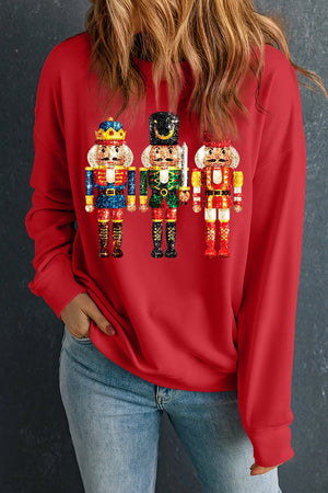 Nutcracker Printed Round Neck Long Sleeve Sweatshirt