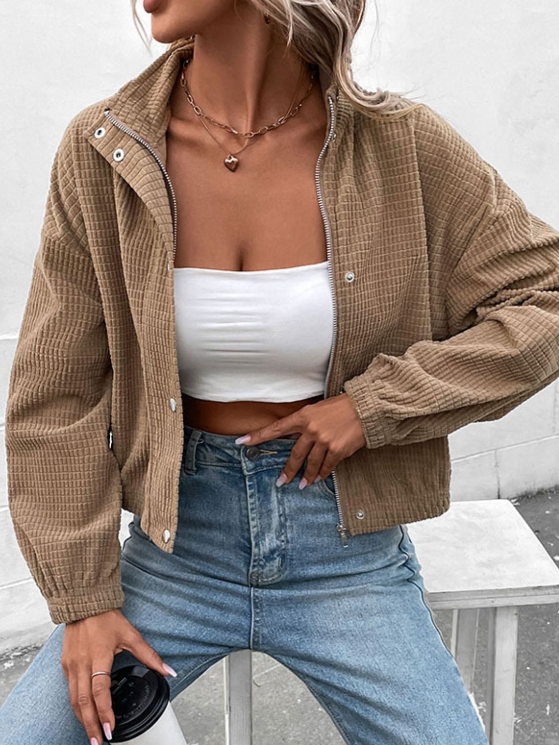 Perfee Long Sleeve Dropped Shoulder Jacket