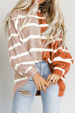 Striped Dropped Shoulder Round Neck Blouse