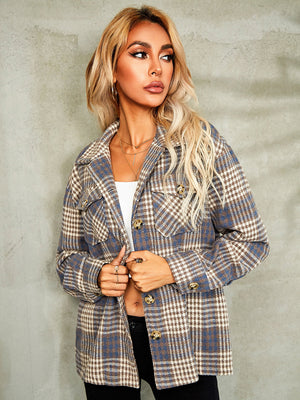 Plaid Button Down Collared Jacket