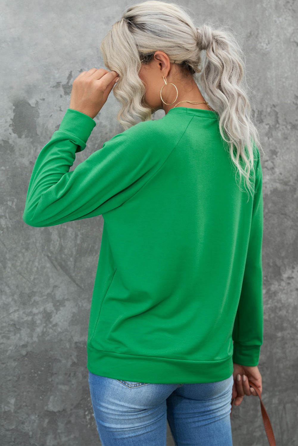 LUCKY Round Neck Raglan Sleeve Sweatshirt