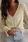 Lace Detail V-Neck Long Sleeve Blouse