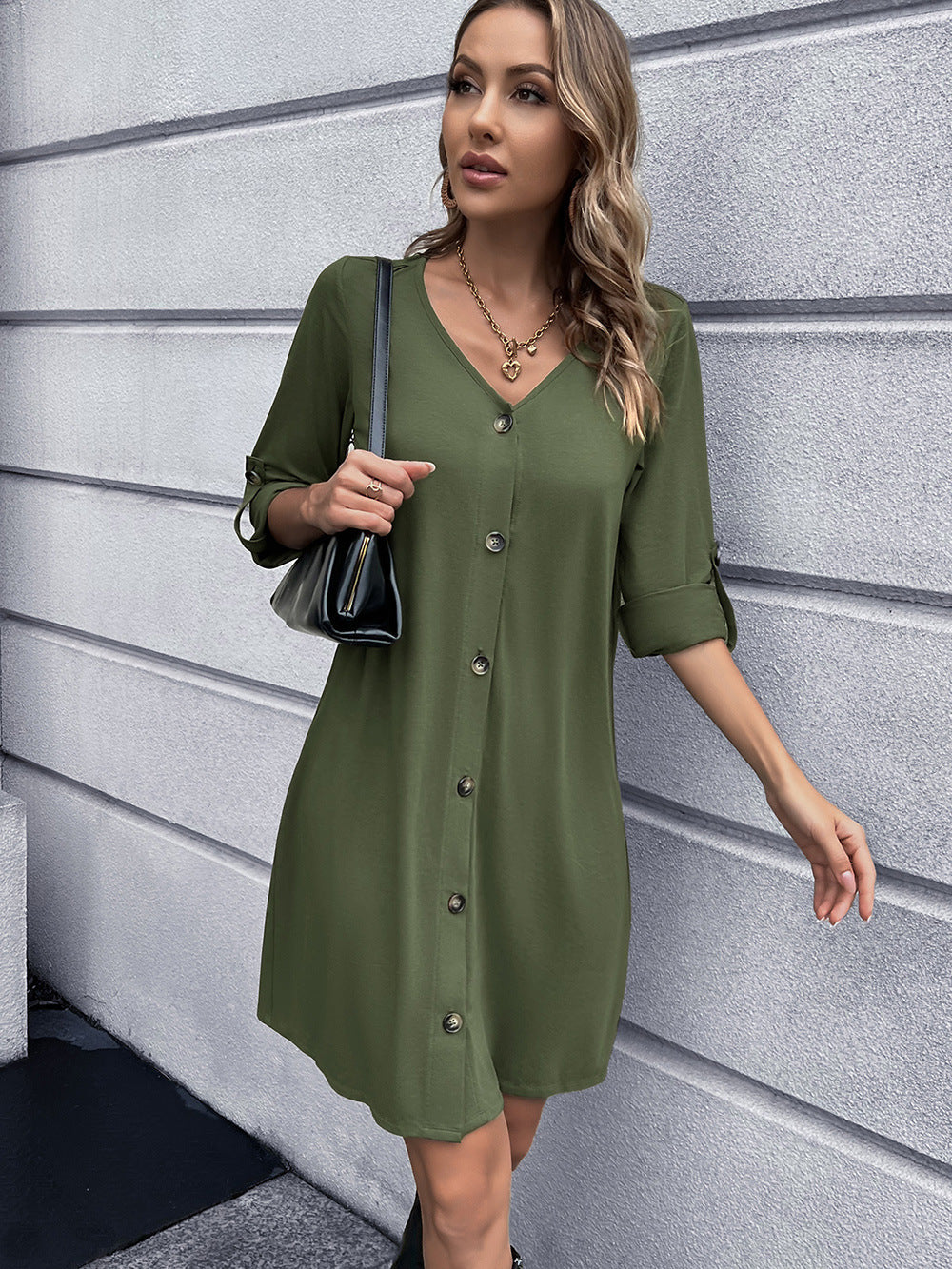 Ivy Lane Button Down V-Neck Mini Dress