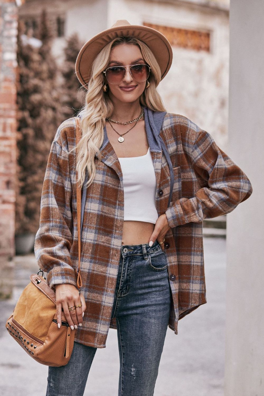 Mandy Plaid Dropped Shoulder Hooded Longline Jacket