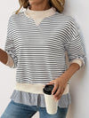 Perfee Faux Layered Striped Long Sleeve Sweatshirt